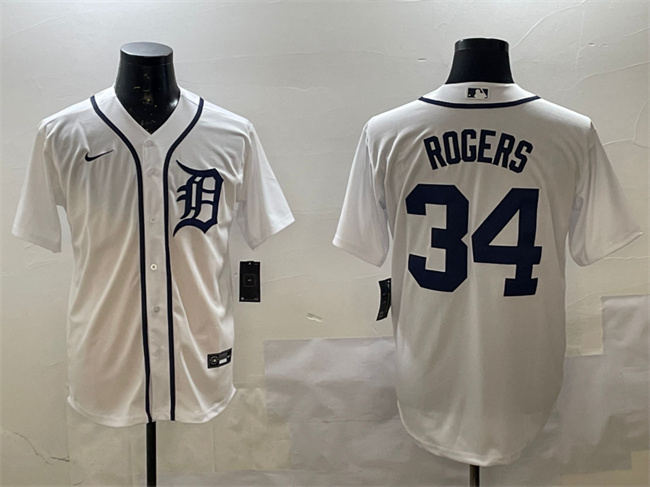 Men's Detroit Tigers #34 Jake Rogers White Cool Base Stitched Baseball Jersey Men's Detroit Tigers #34 Jake Rogers White Cool Base Stitched Baseball Jersey